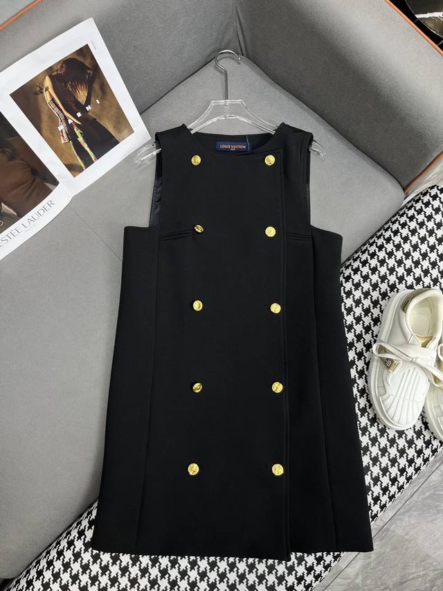 Louis Vuitto* 24Ss夏季新款无袖连衣裙双排扣装饰 时尚大方 单色三码sml